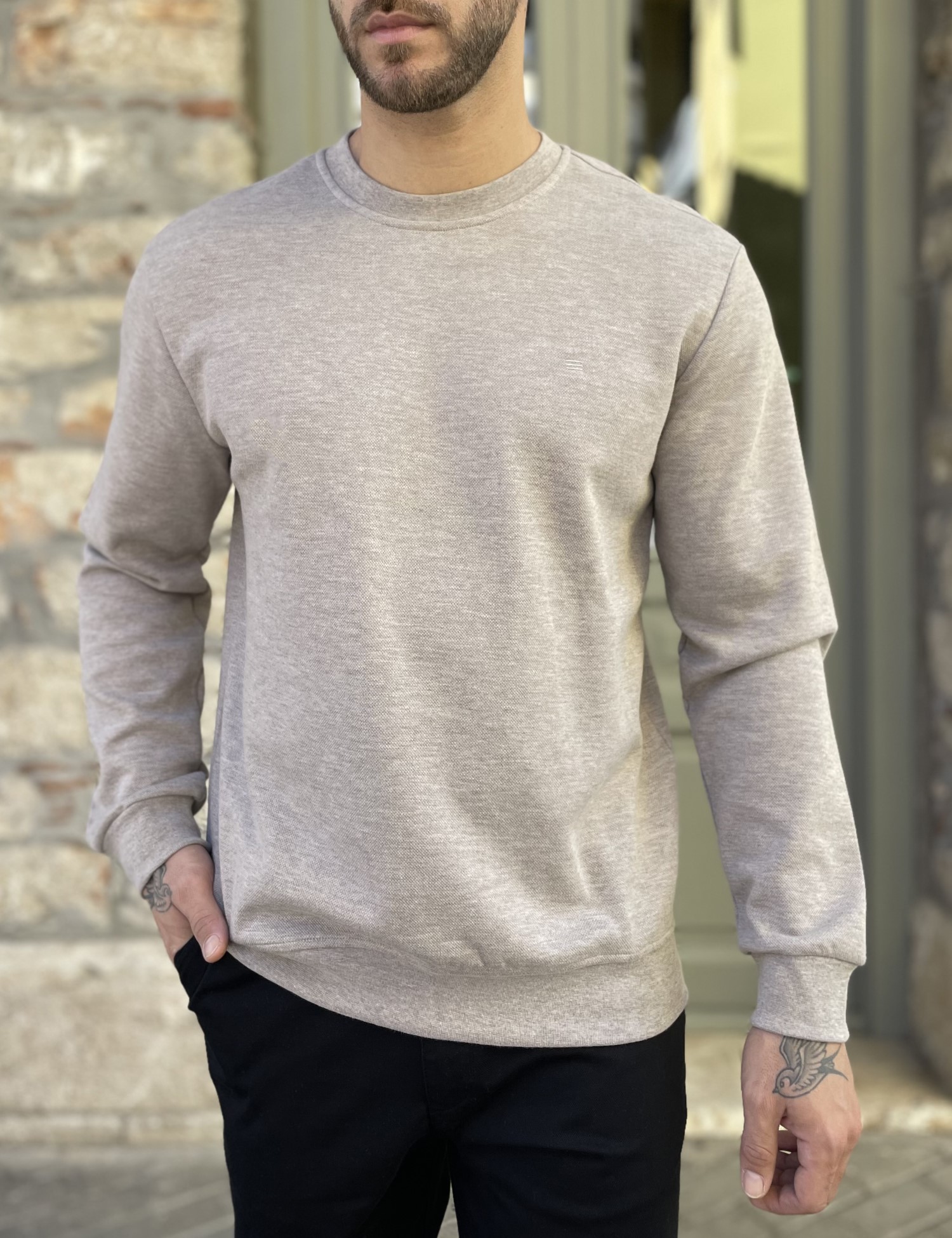 Calpoly Ανδρική μπεζ πικέ μακρυμάνικη μπλούζα 4403B